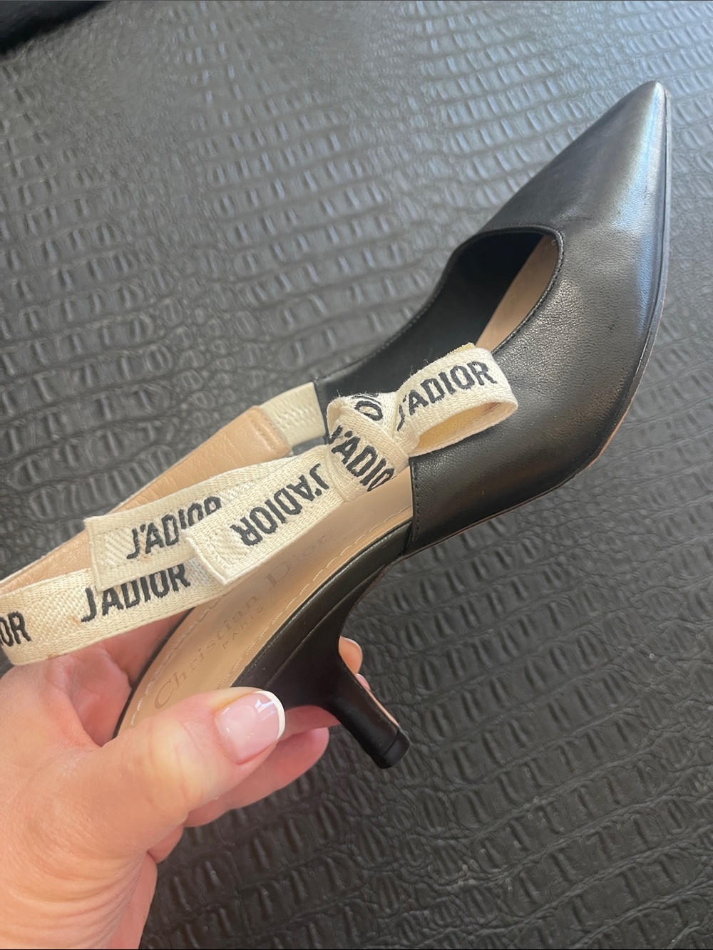 Dior Black Leather Pointed Slingbacks with J'Adior Ribbon Size 9